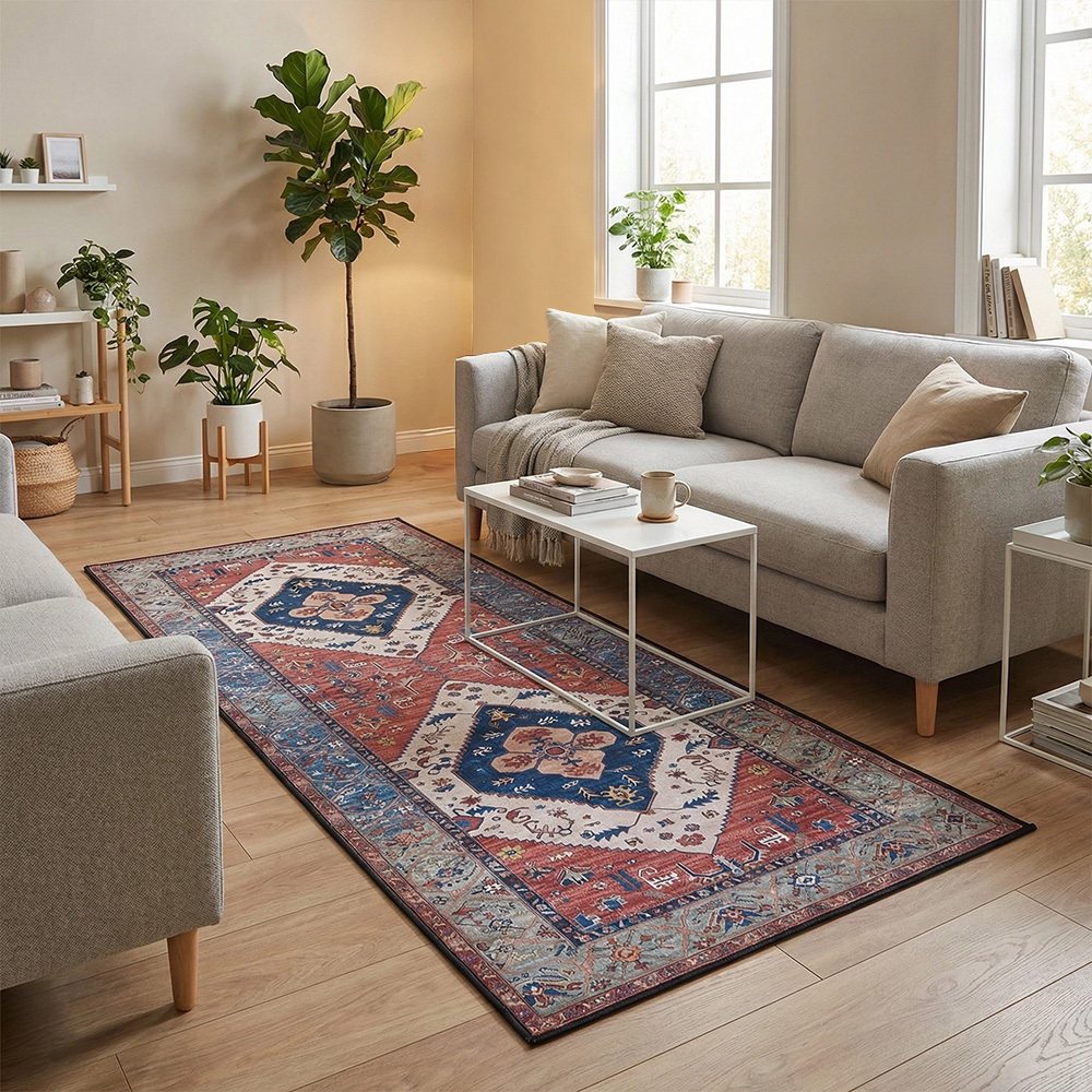 TEMU 1pc Boho Washable Non-slip Area Rug – Ultra Soft Distressed Tribal Print Throw Carpet For Bedroom, Living Room, Kitchen, Entryway & Dorm