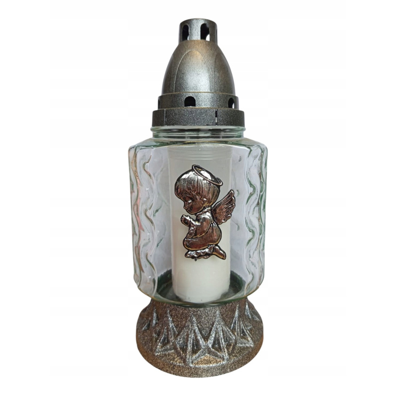 Motif Remembrance Lantern - 26.5cm Tall, Thick Glass With Durable Plastic Base, Weather-resistant Memorial Candle Holder With Wick