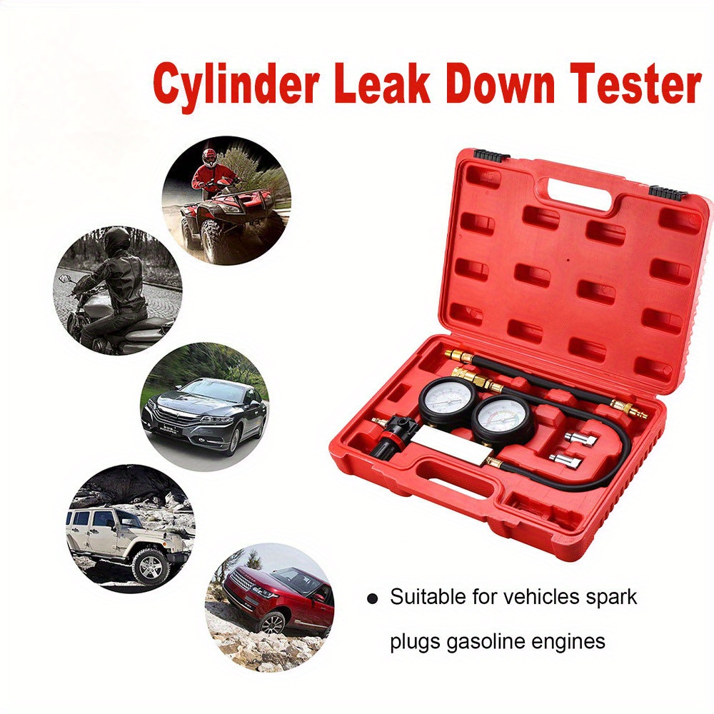 Cylinder Leak Down Tester, Tu-21 Engine Compression Gauge Test Set For Gasoline Engine , Dual Pressure Gauges With Adapters, Flexible Hose & Aluminum Case
