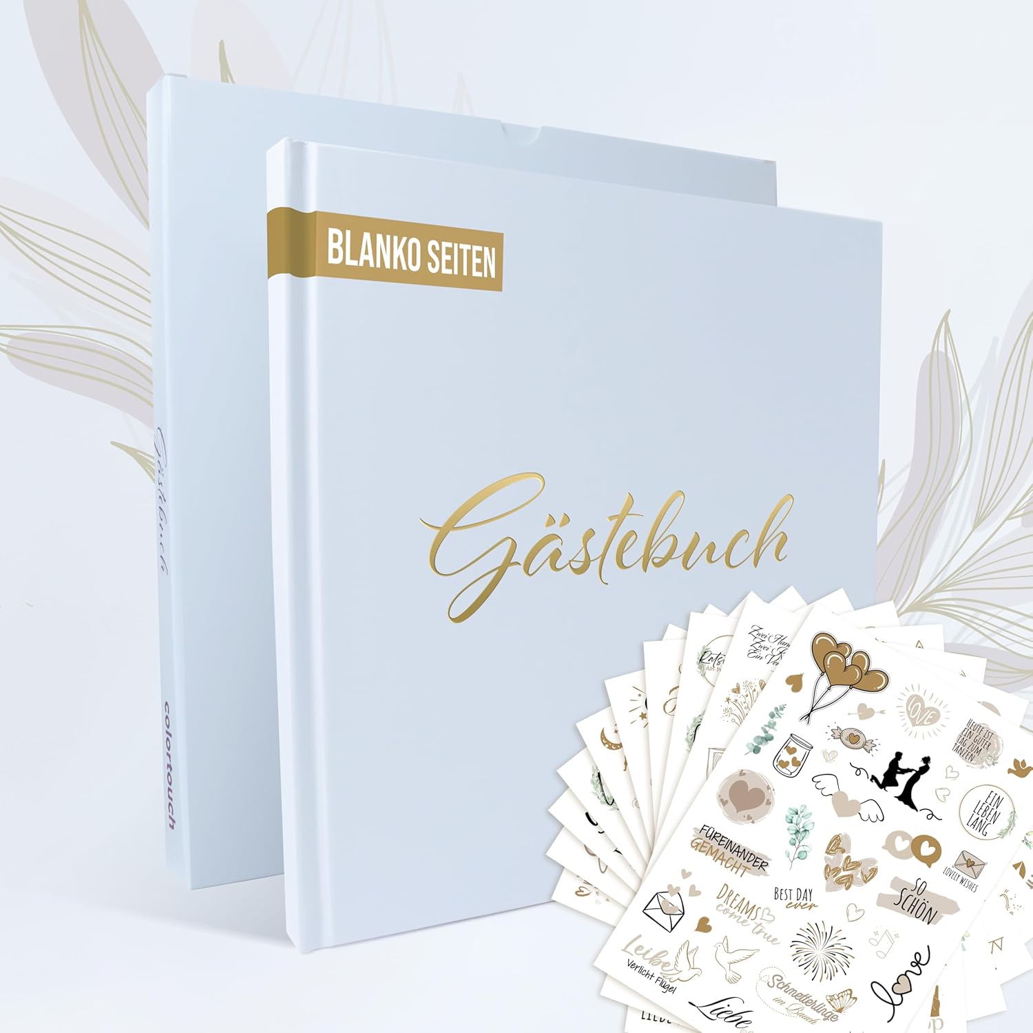 E-shop colortouch Gästebuch Hochzeit 100 Blanko Seiten mit Sticker Hochzeit, Hochwertiges Hochzeitsgästebuch, Aufkleber Hochzeit für Fotoalbum, Premium
