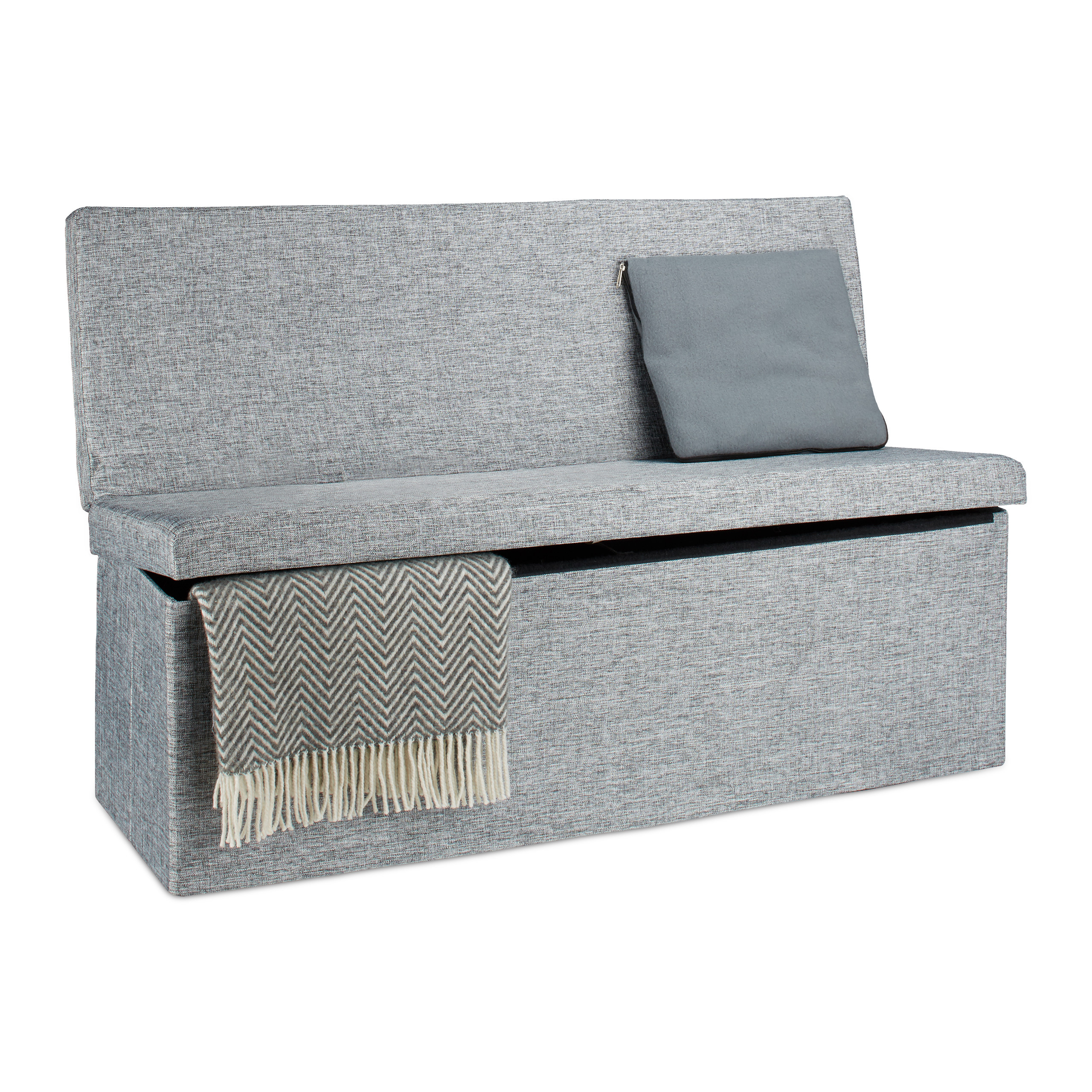 TEMU Banc de rangement avec , pliable, de 140 l, 73 x 114 x 38 cm, revêtement en lin, , couvercle amovible, charge jusqu’à 300 kg, pour chambre
