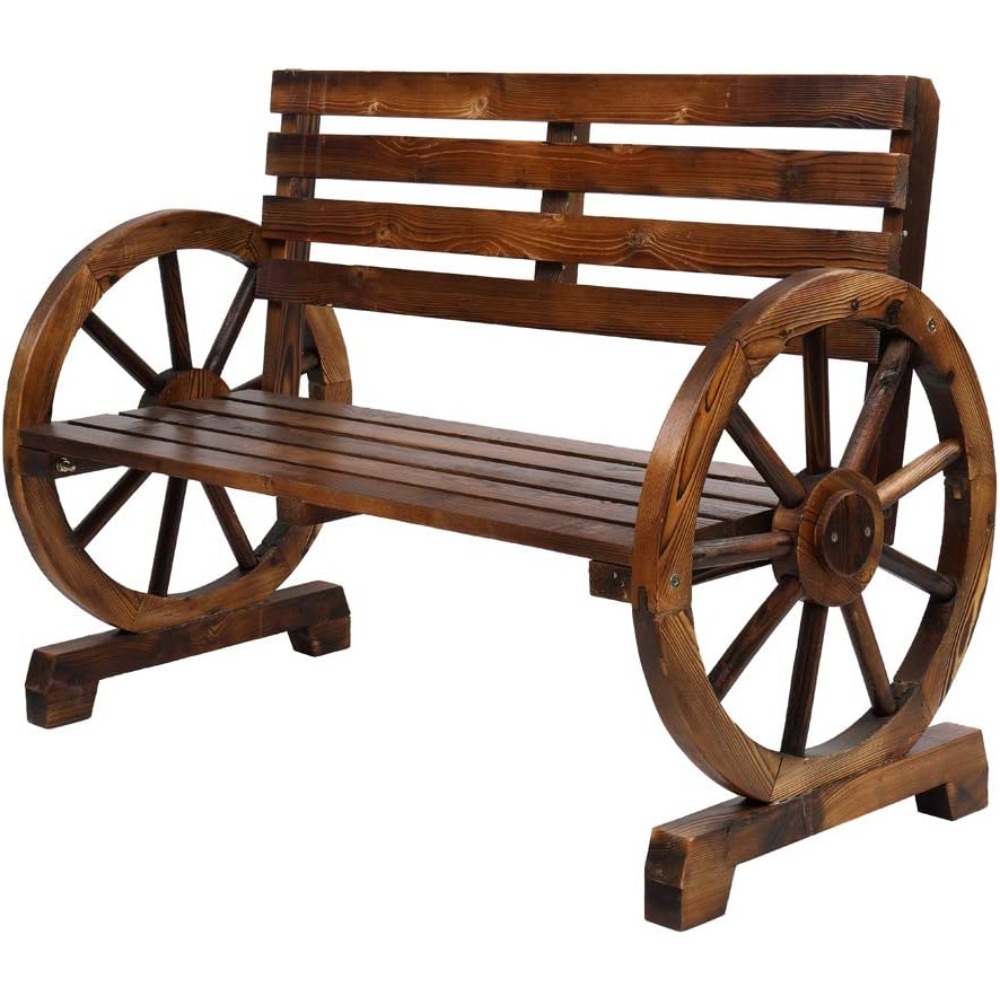 Bonnlo Garden Bench For 2 Seater, Wooden Bench With Design, Rustic Style, Outdoor Wooden Bench, Load Capacity Up To 158.8 Kg, Carbonized Color