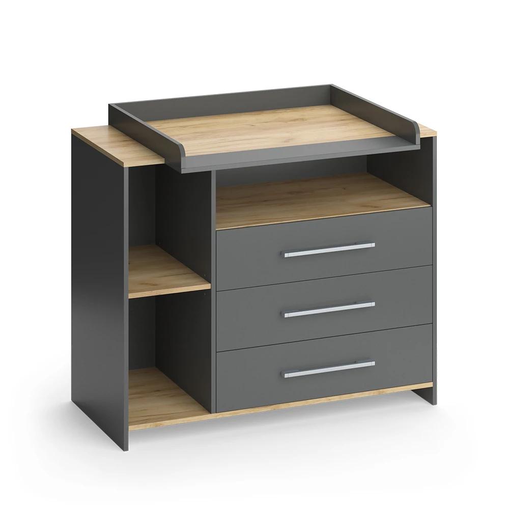 Oskar /gold Craft Oak 113 X 93 Cm With 3 Drawers Changing Table Changing Top For Changing Table The Living Room Cabinet Chipboard, 16 Mm Nursery