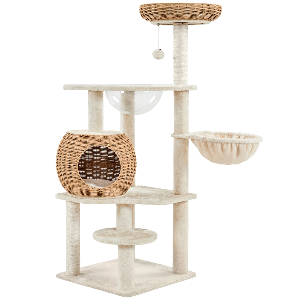 

Rattan Cat Tree Climbing Tree With Cat House Washable Cushions Cat Scratching Tree With Sisal Stems