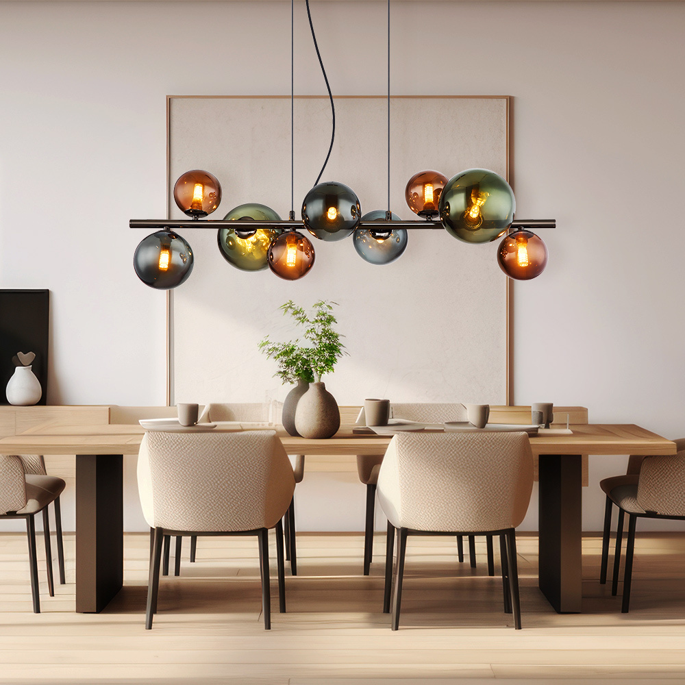 Image of Pendant Lamp Hanging Lamp Dining Room Light Living Room Lamp Kitchen Light, Grey Glass Balls Metal, 9 Flame-shaped G9, Led 3.5w 350lm 3000k Warm White, Cm