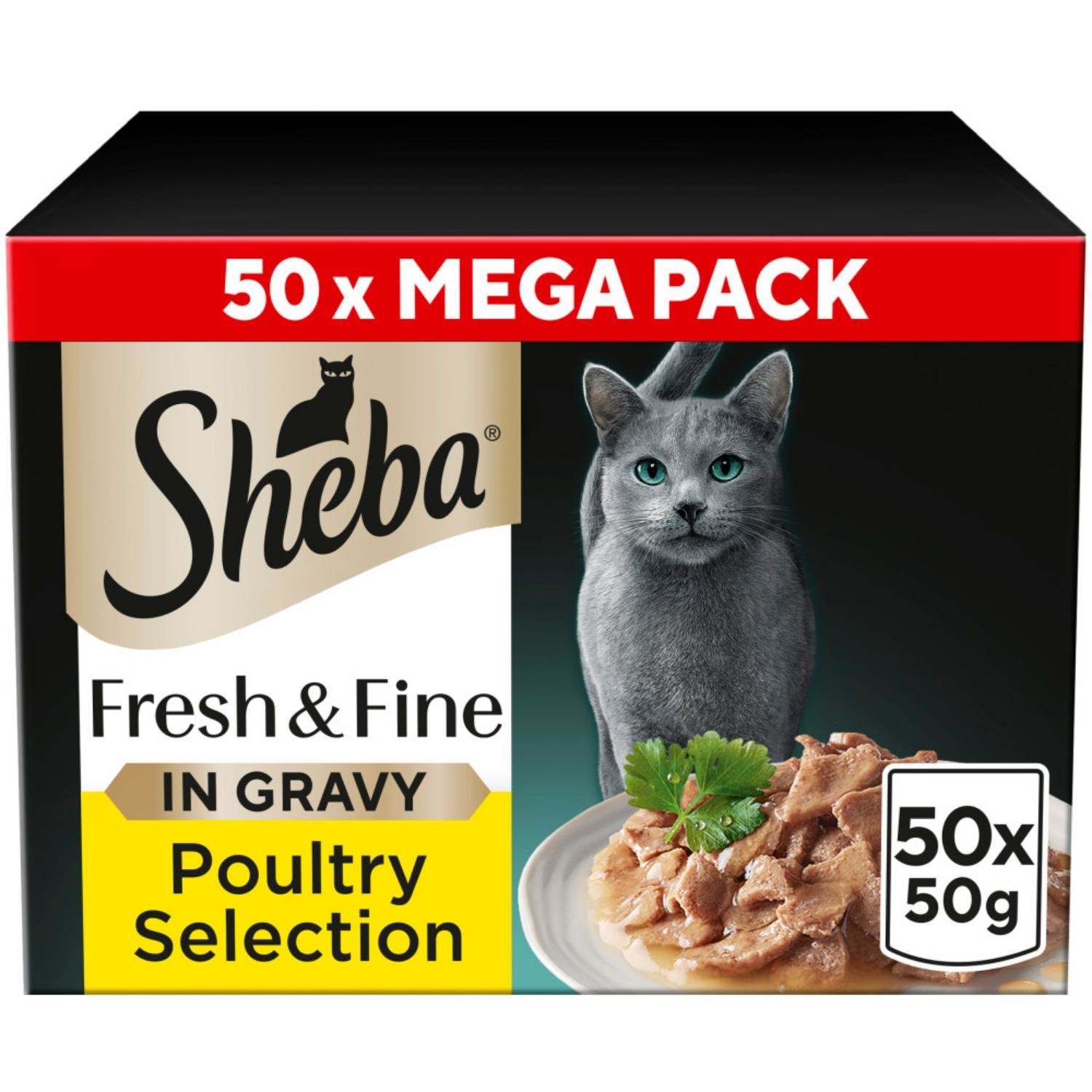 TEMU 50 X 50g Sheba Fresh & Fine Adult Wet Cat Food Pouches Mixed Poultry In Gravy