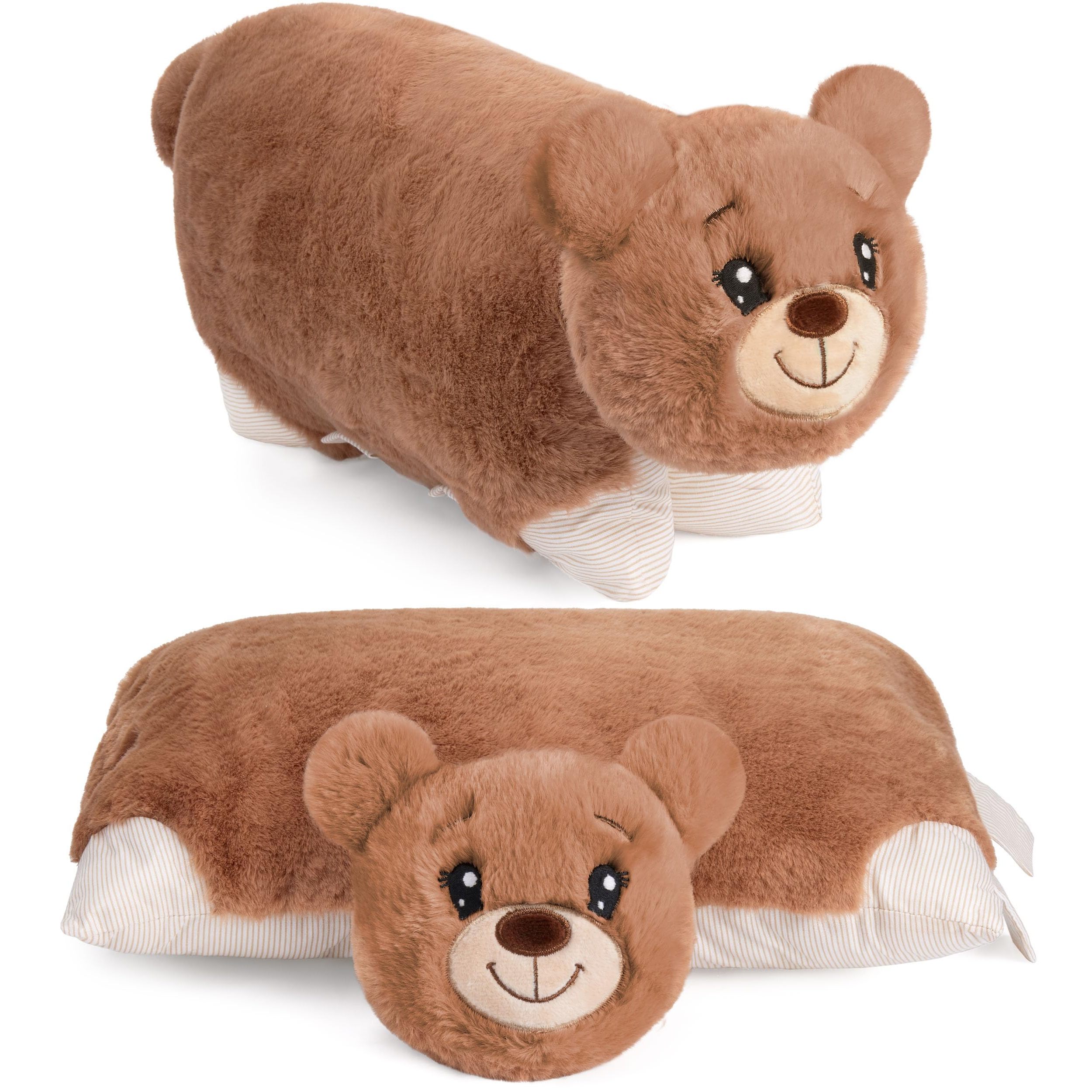 Image of Brubaker Pillow Bear - 2 In 1 Teddy Bear And Cuddle Pillow - 40 X 30 Cm Plush Toy - Foldable Children's Plush Pillow With Closure - Stuffed Animal Teddy - Brown