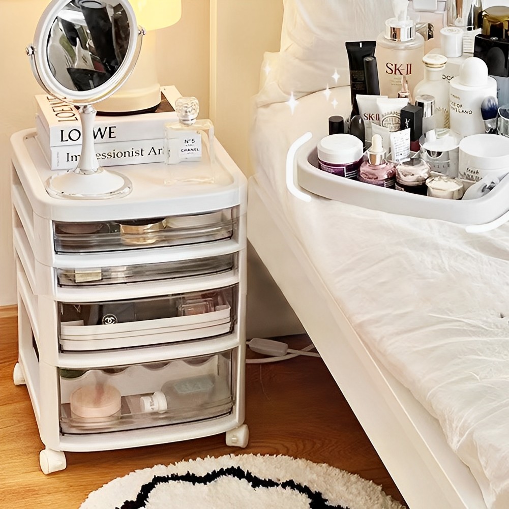 Floor Standing Cosmetic Storage Tower with Transparent Drawers, Portable Design