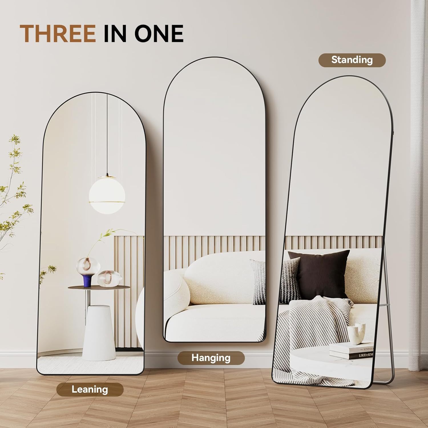 TEMU Arched Full Length Mirror 160x50cm Full Body Floor Standing Mirror, Hanging Or Against Wall For Bedroom , Gold Glass Arched Free Standing Full