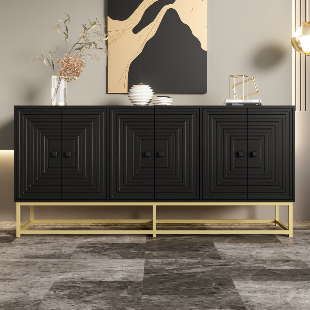 Image of Cabinet In Matte Black With Relief Texture Doors, 160×38×75.5 Cm, Pb/particle Board