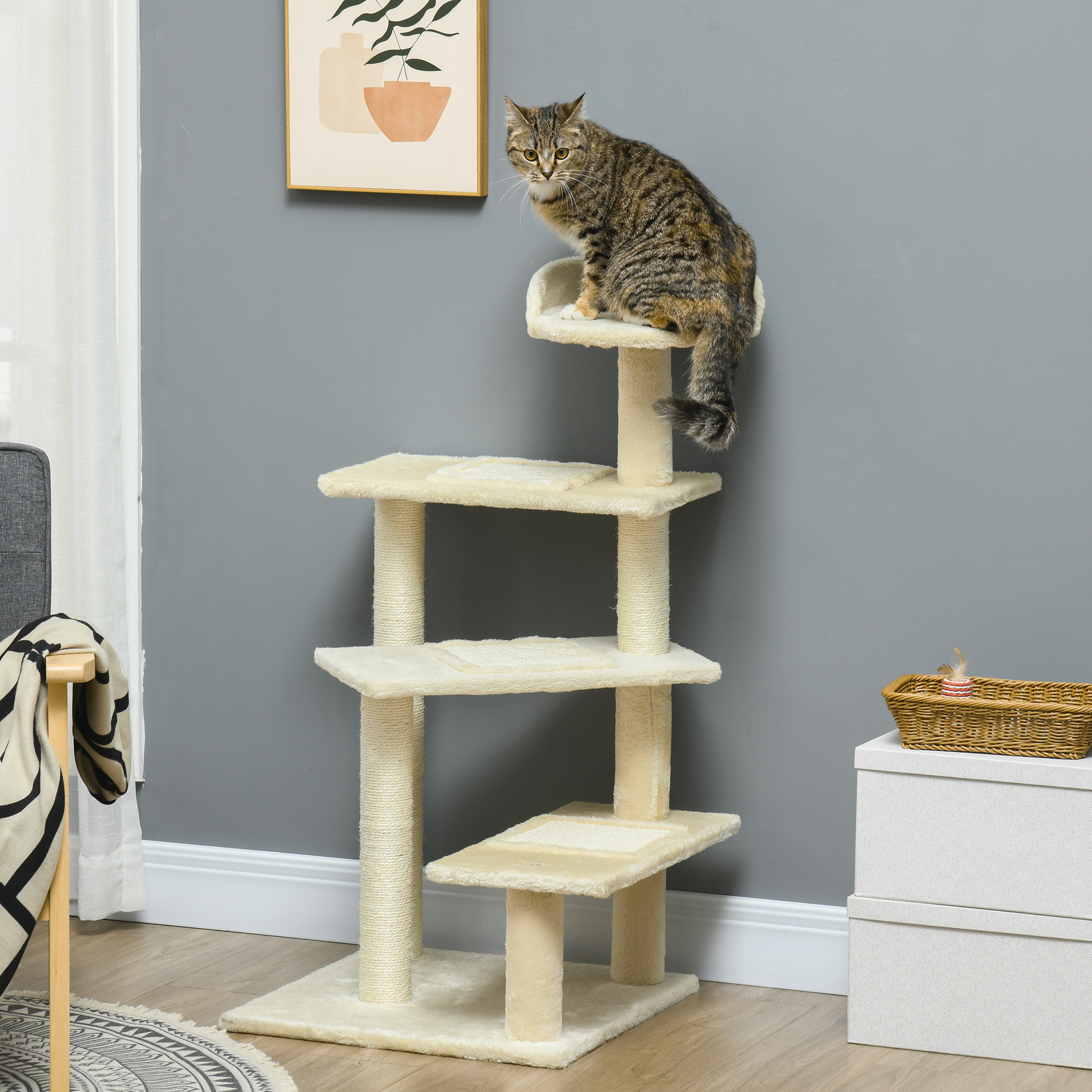 Image of Sisal Column Scratching Post, Cat Scratching Tree, Cat Climbing Tree, Cat Tree, Beige, 50 X 50 X Cm