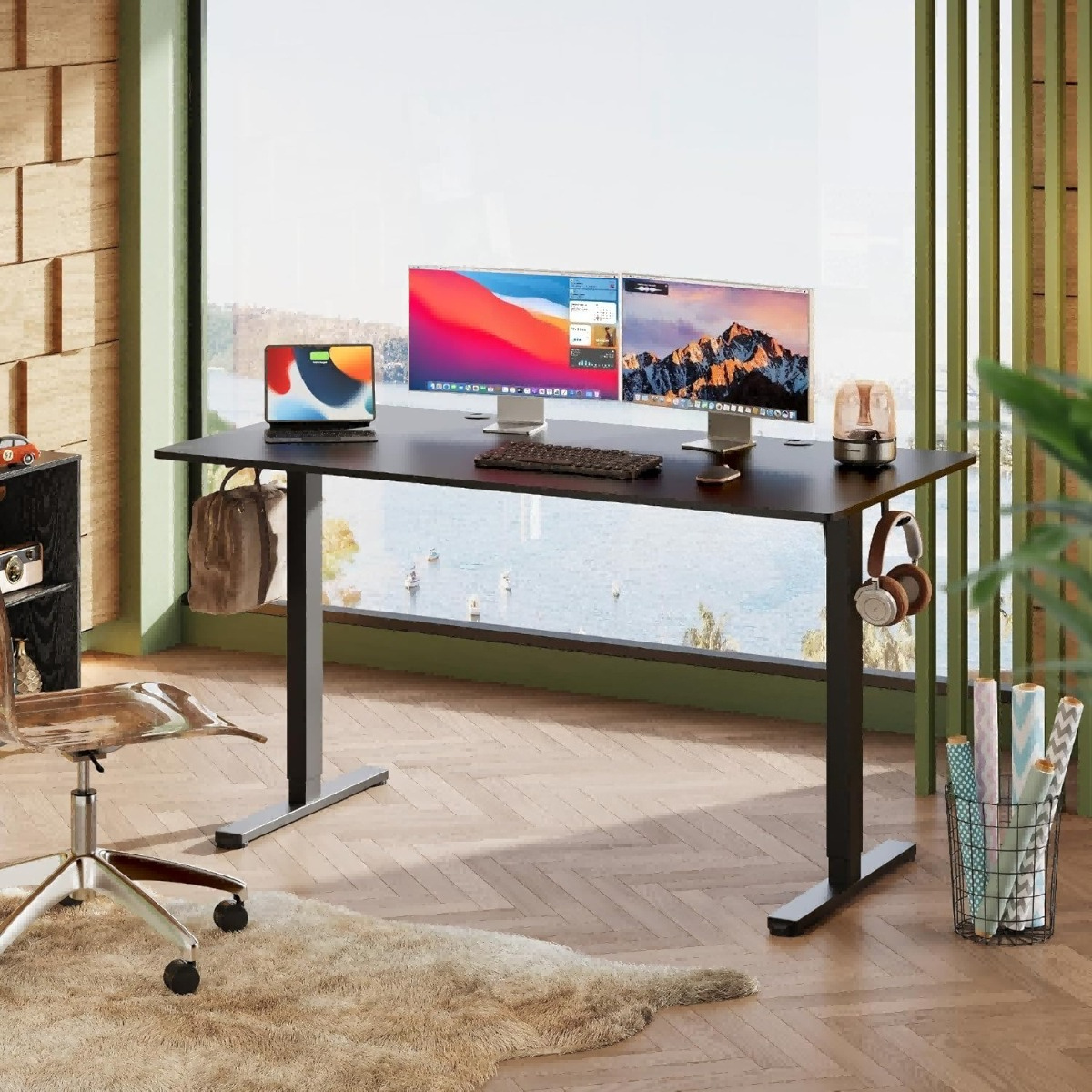 Height Adjustable Desk, 140 X 70 Cm, One-piece, With Function For 3 , Sit-stand , Height Adjustment 72-118 Cm, Ergonomic Computer Desk For Office, White/black