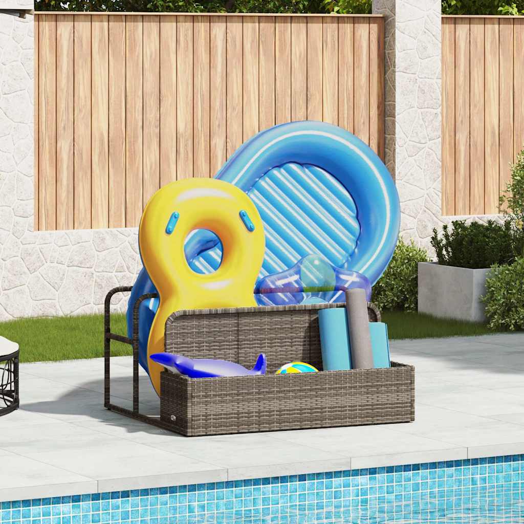 Vidaxl Pool Storage Container Gray 110x100x57 Cm Poly Rattan, Pool Storage Basket, Pool Toy Basket, Storage Box For Pool