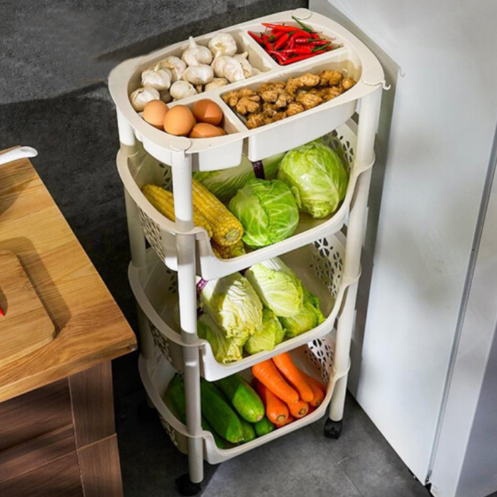 TEMU 1 Piece, Kitchen Rotating Vegetable, Fruit, And Snack Shelf With Wheels, Floor Standing Corner Storage Rack, Household Plastic Storage Rack,
