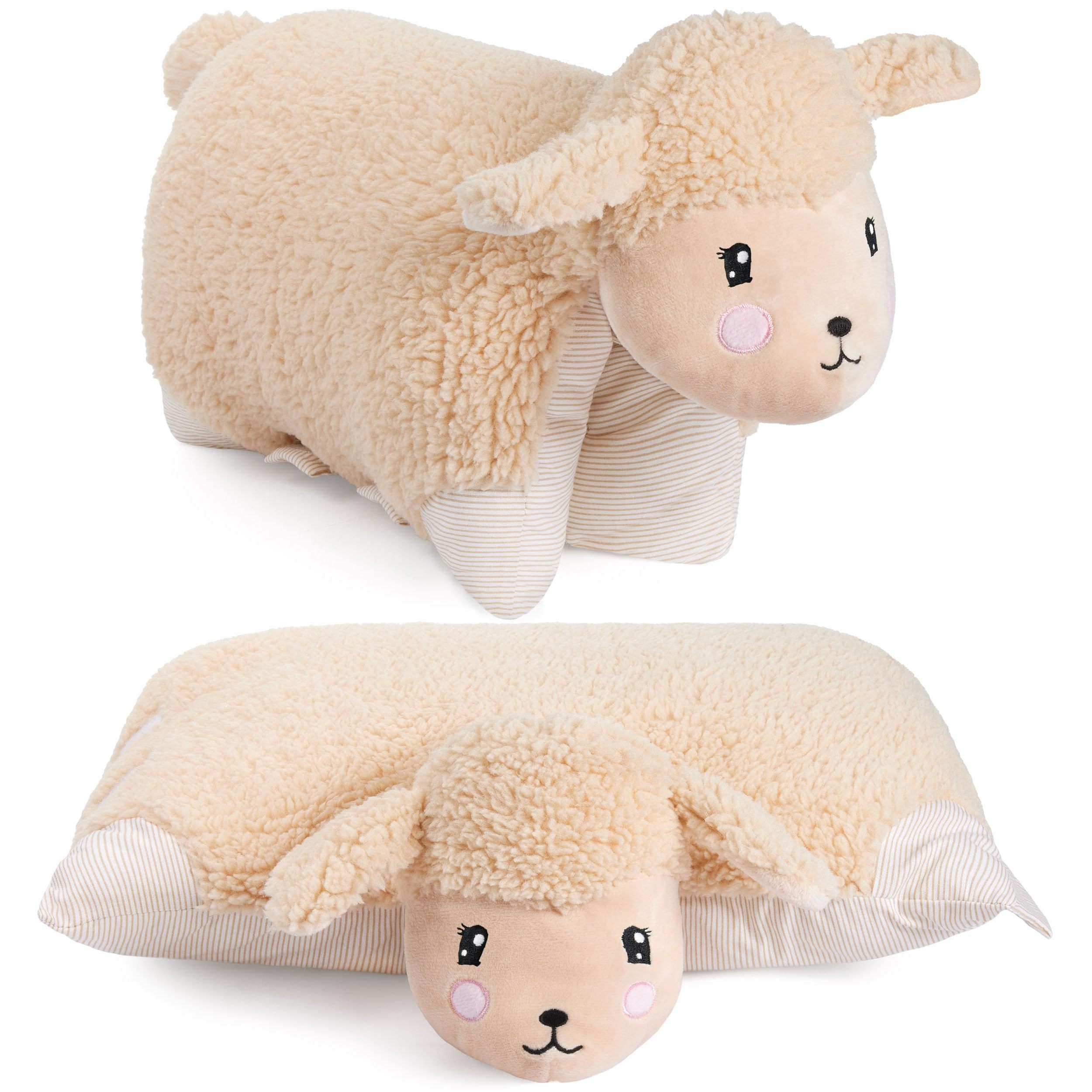 Image of Brubaker Plush Sheep Cuddle Pillow - 2 In 1 Stuffed Animal And Cuddle Pillow - 40 X 30 Cm Decorative Pillow - Flip-open Children's Plush Pillow With Fastener - Sheep Animal Pillow Stuffed Toy - Brown