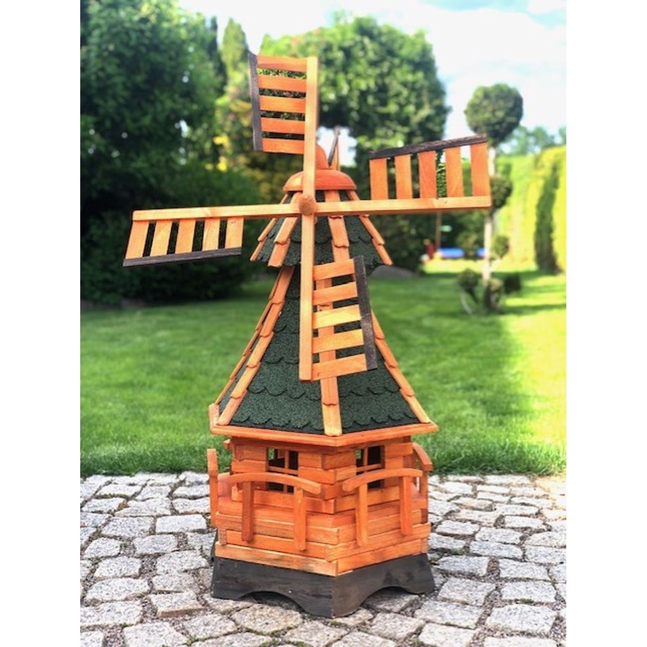 Image of Hexagon Xl Garden Windmill, Wooden, Ball-bearing, Brown/green, Height 95 Cm