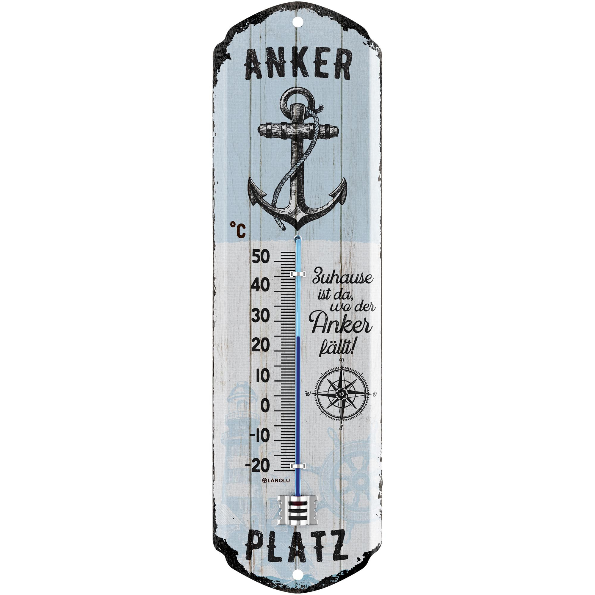 Image of Maritime Anchor Bay Outdoor Thermometer – Retro Wall Thermometer For Garden & Kitchen, 8x28 Cm