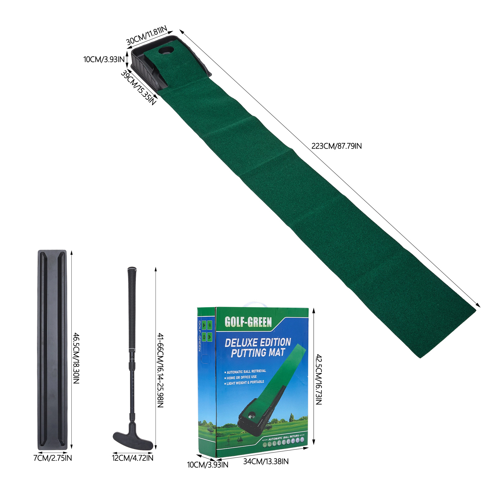 Golf Putting Mat Set with Return Path, Indoor Outdoor Gift