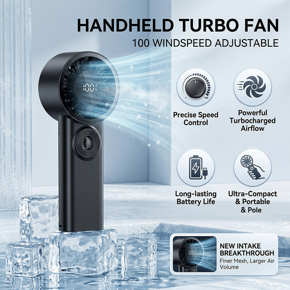 3600mah Portable Handheld Fan, Cooling Pocket Fan, Rechargeable Personal Mini Fan, Up To 30hrs Working Time, Lightweight Fan For Travel Outdoor Indoor, Black