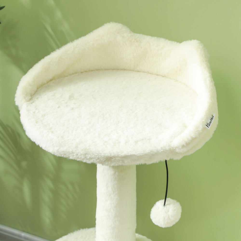 Arbre à chat PawHut 79 cm avec niche, lit, balles de jeu et griffoirs en sisal, pour chats jusqu'à 5 kg, blanc crème