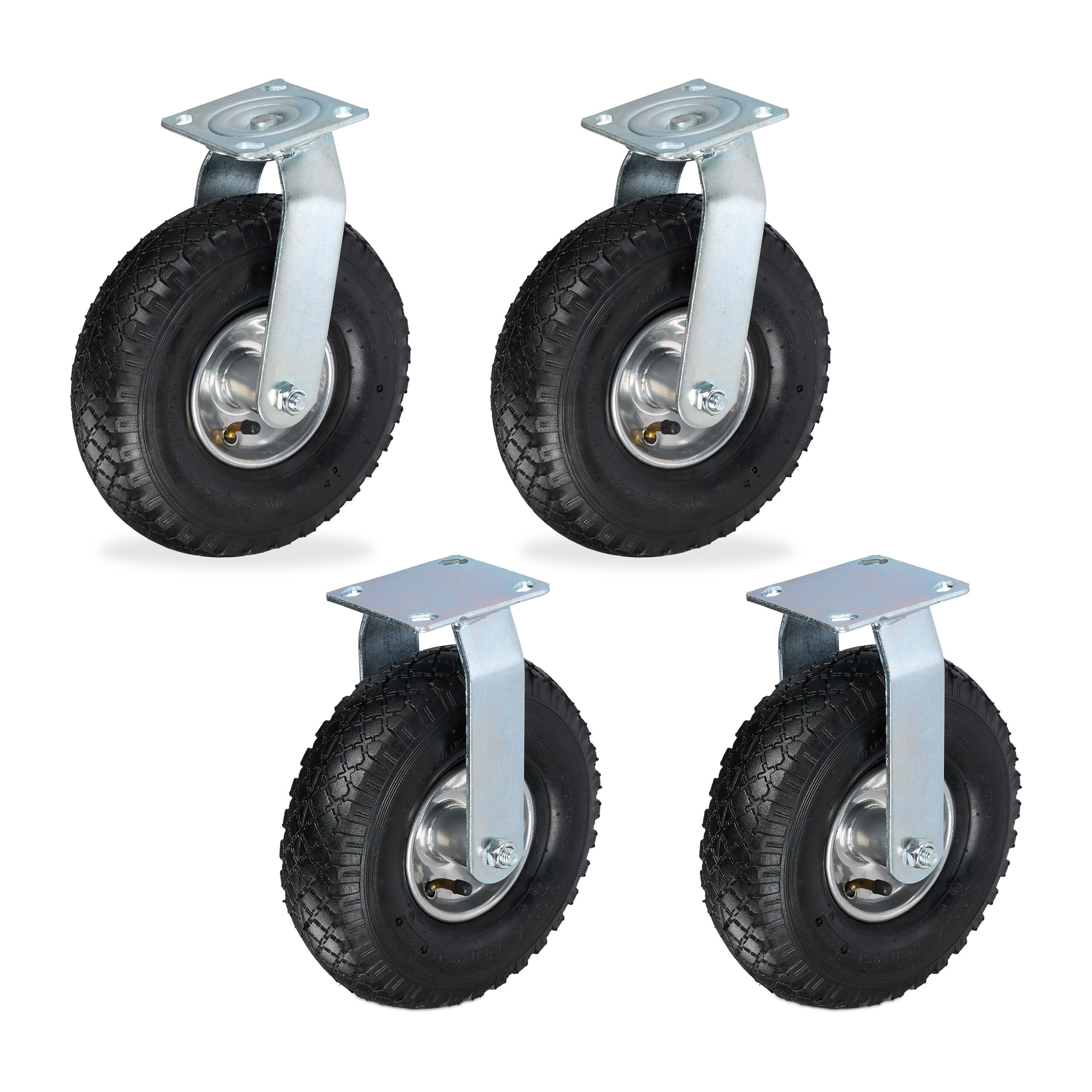 4-piece Swivel And Fixed Casters Set In Black/silver - 3.00-4