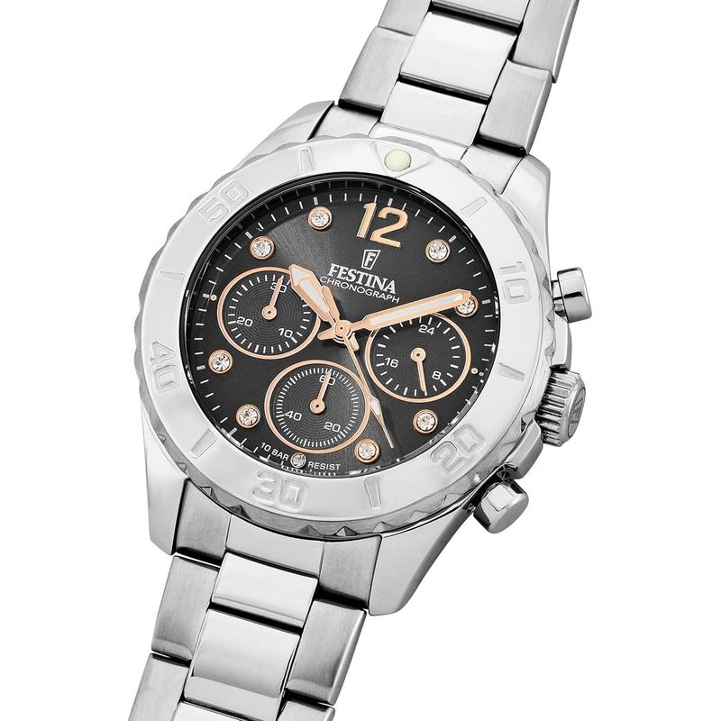 Women's Pink Stainless Steel Watch Bracelet with Chronograph Functions, Water Resistant to 100m, Mineral Glass, Deployment Clasp - Stylish Accessory for Everyday Wear