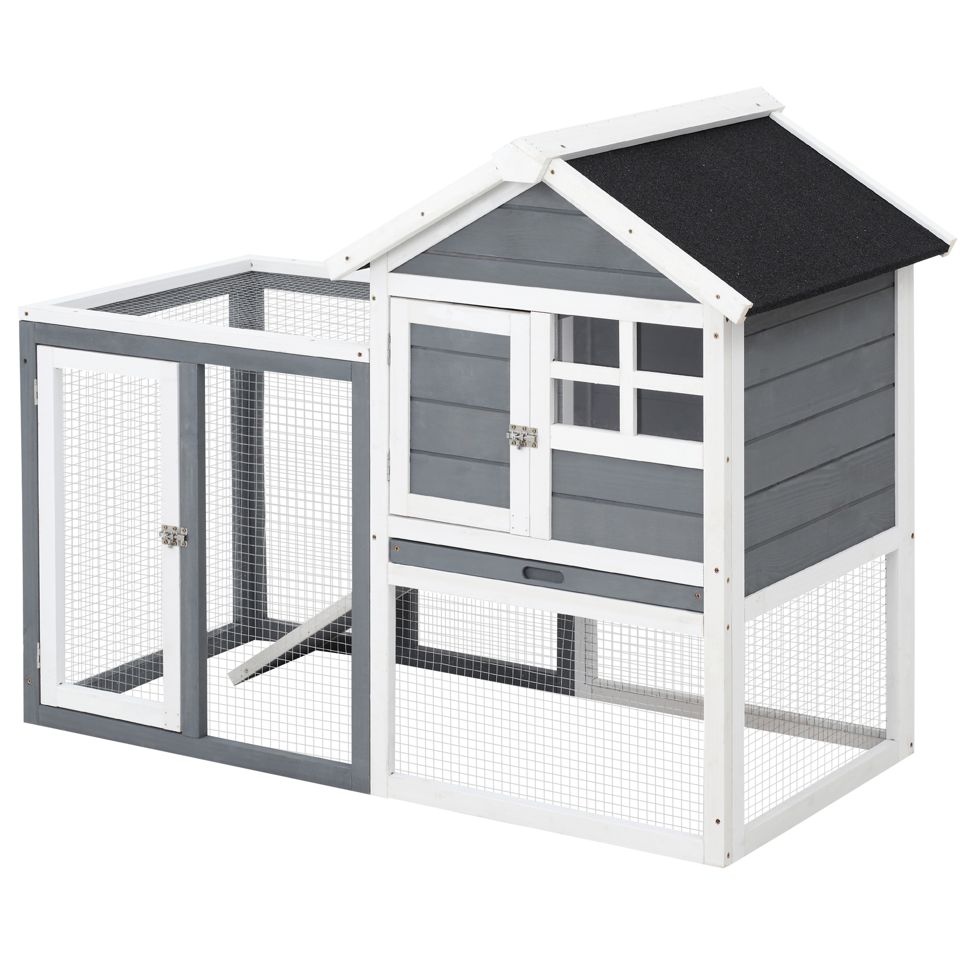 Rabbit Hutch Tannenholz Indoor Outdoor Small Animal Enclosure Small Animal Cage Small Animal House Removable Ramp And Floor Tray Grey+White+Black 122 X 62, 6 X 92 Cm