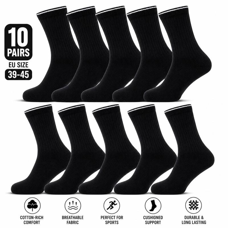 Image of 10 Pairs Of – Cotton-rich Athletic Socks For – Perfect For Running, Walking, And Crew – Eu Size 39-45