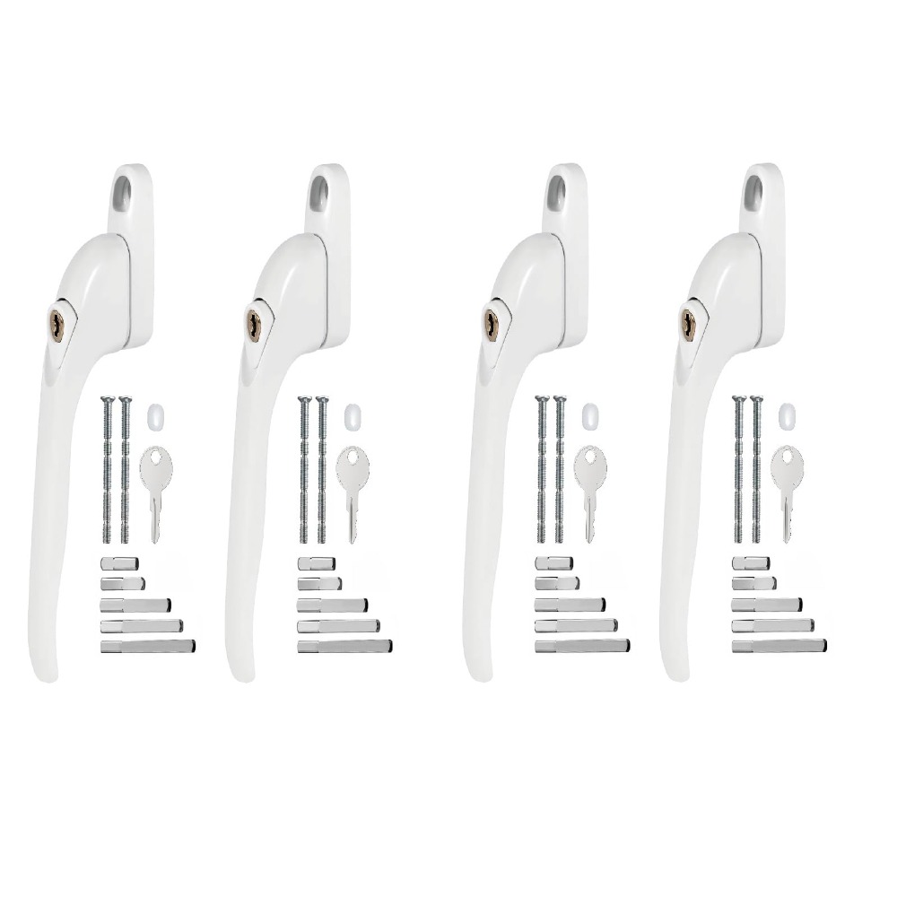 TEMU 4-pack Lockable Upvc Window Handles White Universal Design 43mm Shaft With Keys For Indoor & Outdoor Upvc Windows