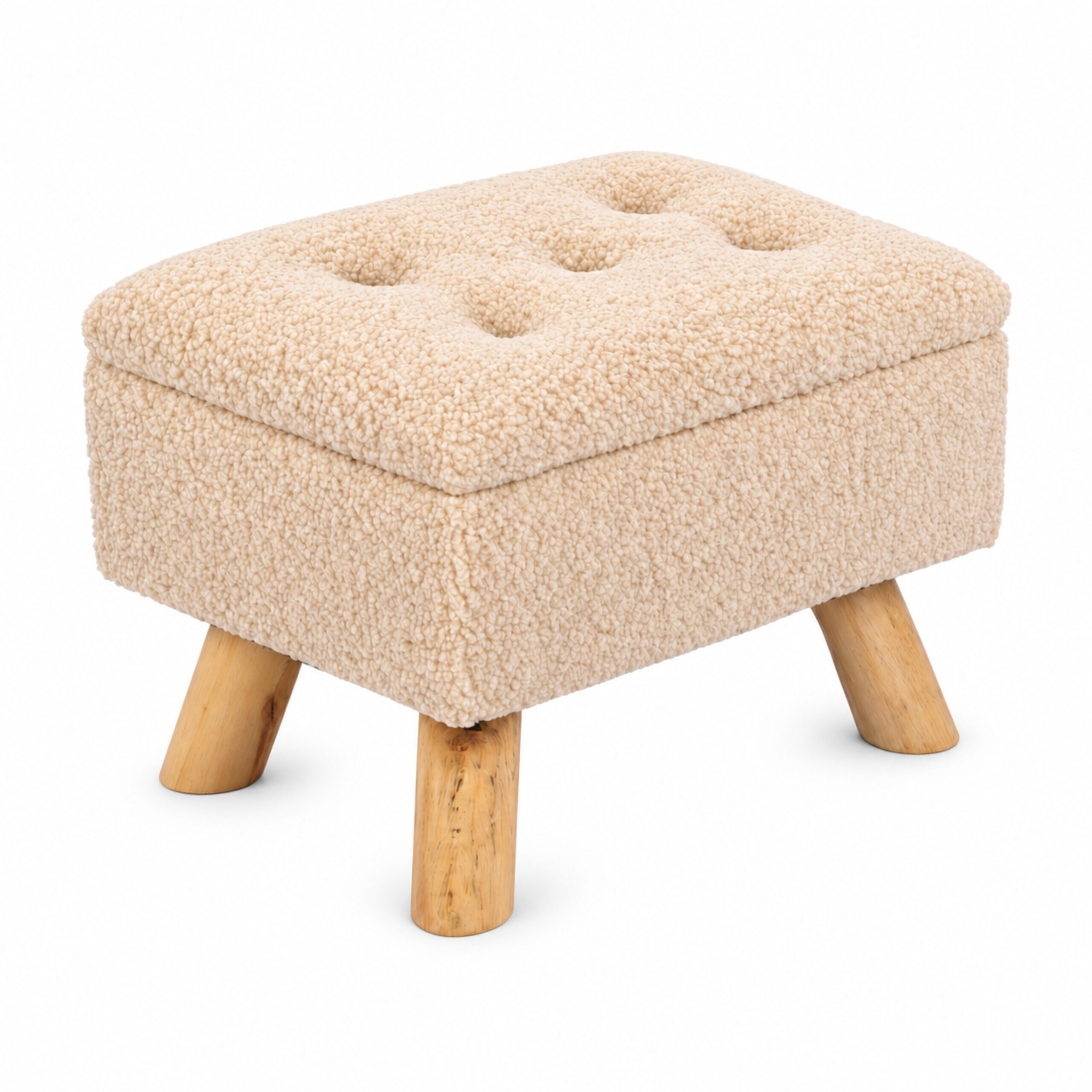 Image of Stool With Storage Space, 28 X 38 X 28 Cm, Teddy Polyester Fabric, Mdf And Pine Wood, Beige, With , For Living Room, Bedroom, Hallway, And Vanity Table, Seat Stool, Footrest, Pouf, Relaxdays