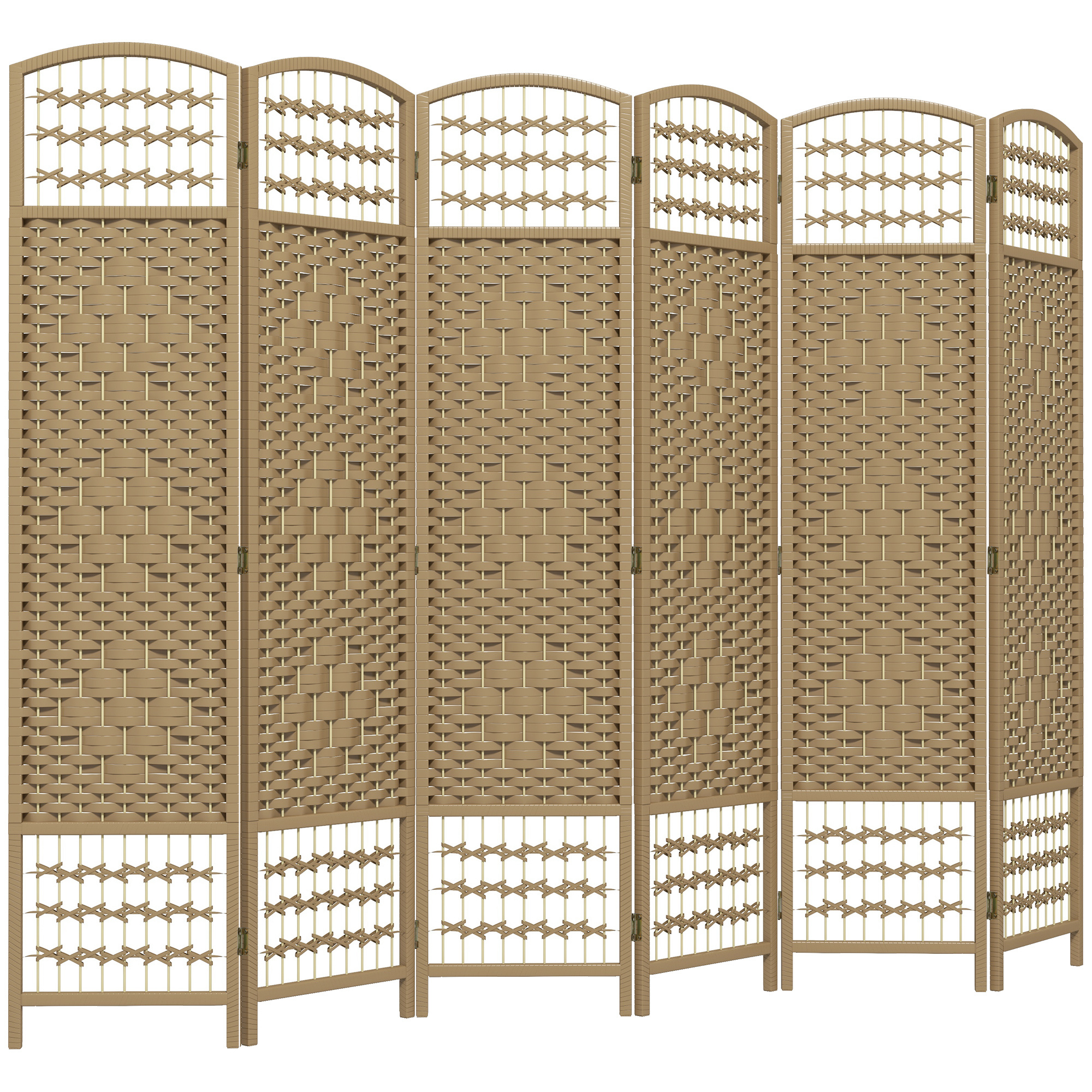 Homcom Room Divider Screen With 6 Panels 240x170 Cm Folding Paper Rope Divider And Wooden Frame Decoration For Bedroom Living Room Natural