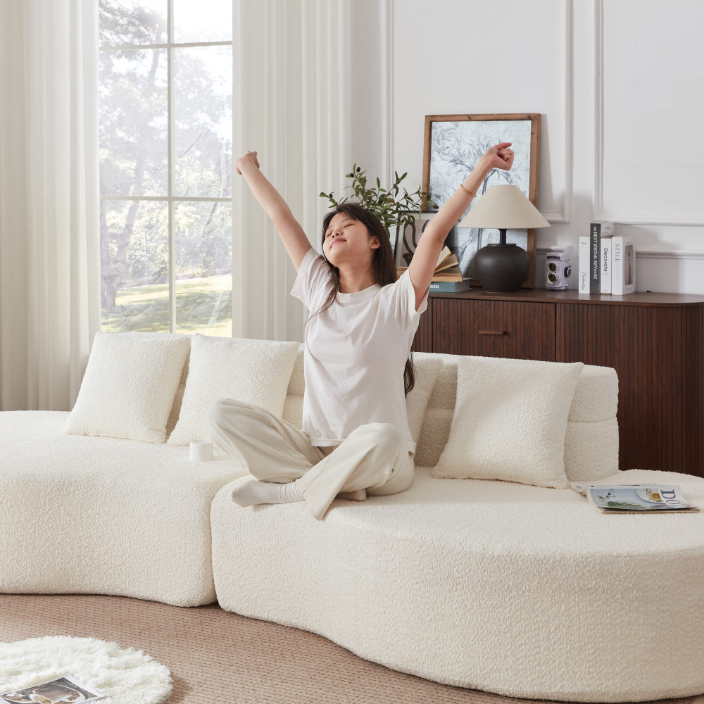 Modular Foam Sofa, 2-piece Combineable Frameless Sofa, 100% High-density Memory Foam, Removable Washable Teddy Fleece Cover, Modern Minimalist Couch