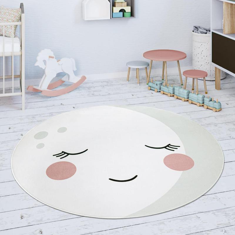 Image of Round Rug For Kids' Room, Modern Moon Design For Boys And Girls