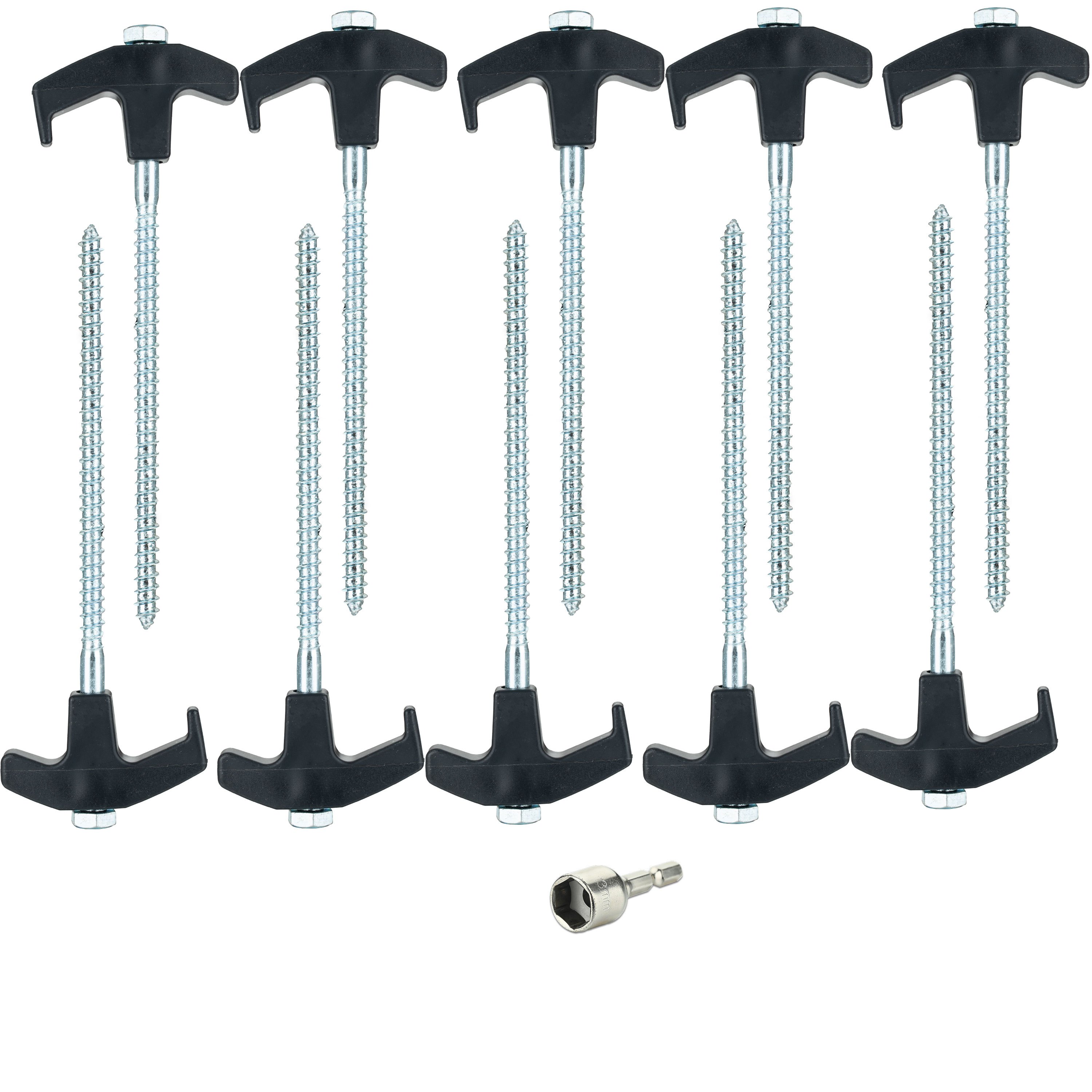 E-shop 10 Stück Stahl Schraubhering 18 cm - Hering Zelthering Spiralhering harter oder weicher Boden Zeltnagel Zeltpflock Erdspieß Camping Zubehör