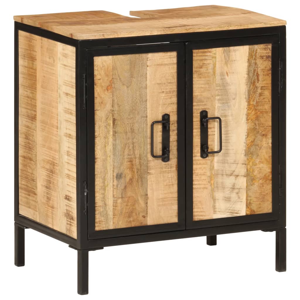 Vidaxl Washbasin Cabinet, Vanity Cabinet With Storage Space, Bathroom Cabinet With 2 Doors, Washbasin Cabinet, Iron Solid Mango Wood