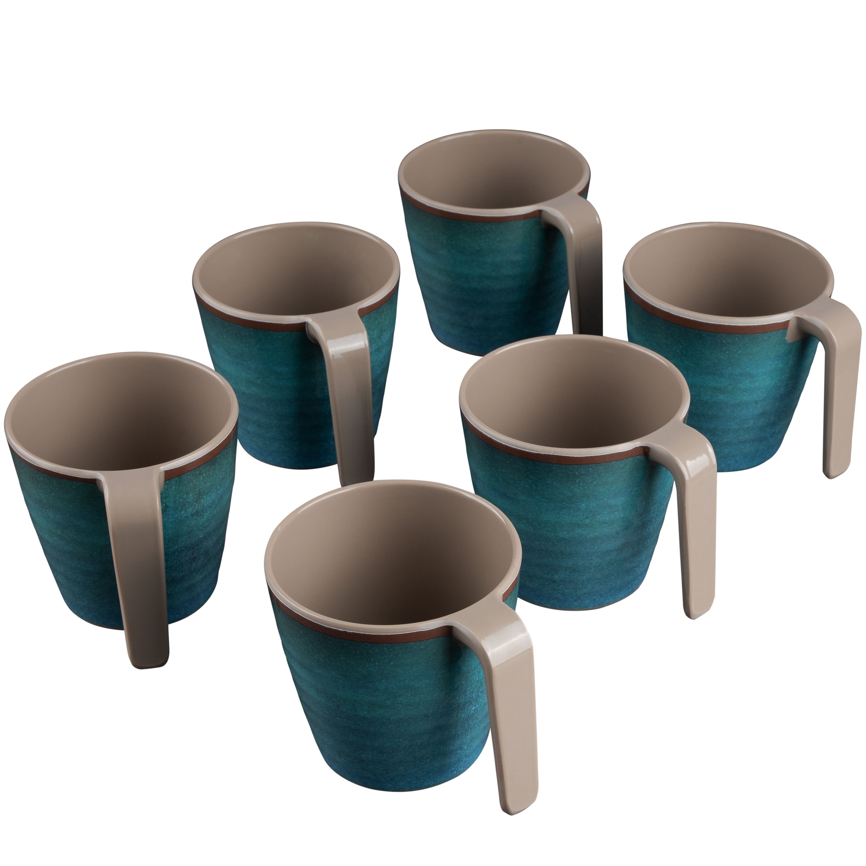 Melamine Cups 350 Ml, Ideal For Camping For 6 People - Green - Stackable - Stoneware Look Drinking Cups Coffee Mugs