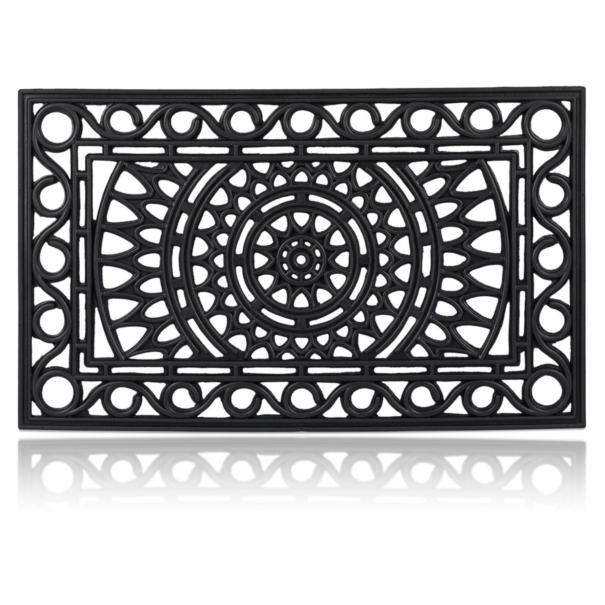 Image of Ornamental Doormat, Non-slip, 45 X 75 X 1.5 Cm, Rubber, Black, Weatherproof, For Entryway, Hallway, Balcony, And Terrace, Door Mat, Foot Wiper, Dirt Trap Mat, Relaxdays