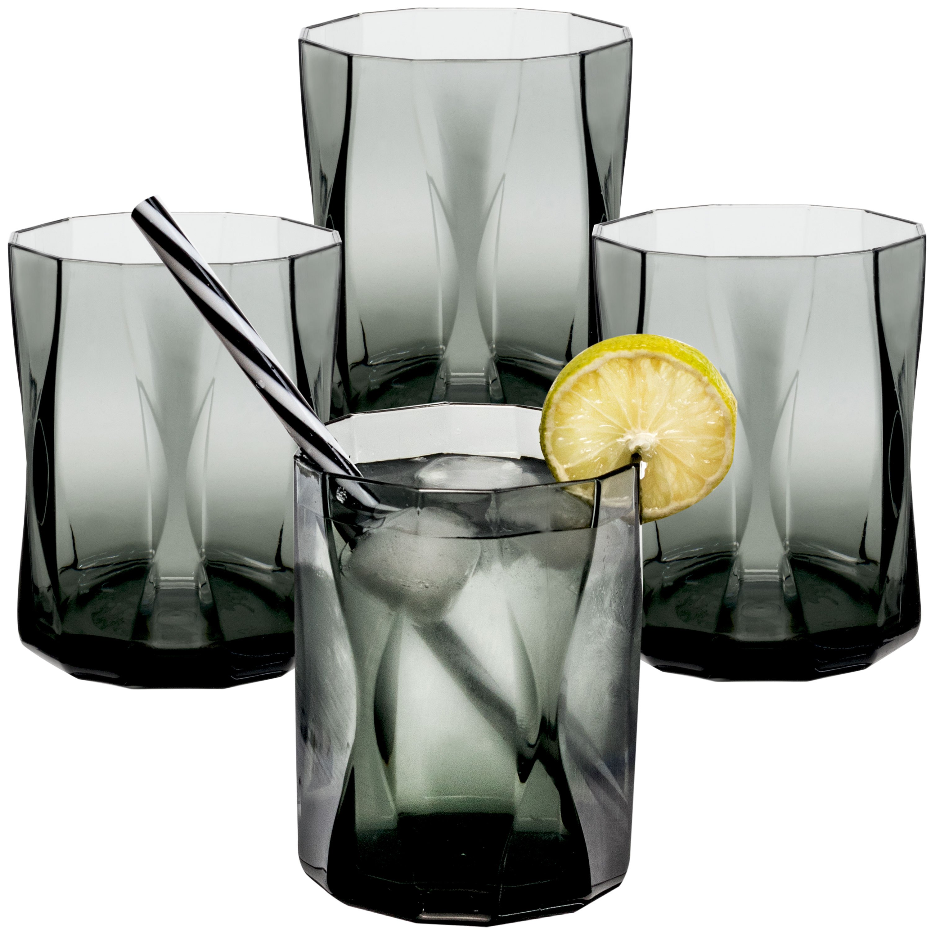 Image of 4x Acrylic Camping Glasses 300ml Grey - Drinking Glass Acrylic Plastic Water Glass For Camping, Garden, Look, Picnic Cup For Kids, Seniors, Long Drink, Cocktail