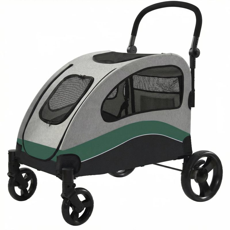 Heavy Duty Collapsible Dog Stroller For Large And Multiple Pets - Breathable Mesh - 360° Rotating Wheels - Removable Carrier - Adjustable Handle - Storage Pocket - Fabric
