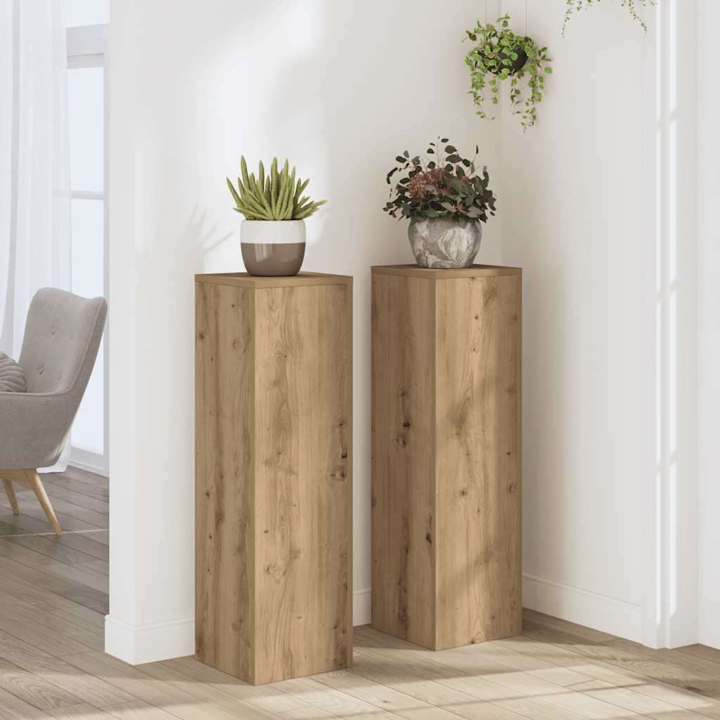 Vidaxl Plant Stands 2pcs., Flower Stands Hollow Construction, Decorative Column Pedestal For Plants Decorative Items, Flower Stools Flower Column, -oak Wood Material