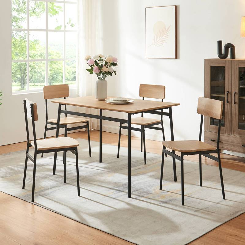 Dining Group Pollenev 5pcs. Dining Table With 4 Chairs, 110 X 70 Cm Rectangular Table Top, Black/oak Optic.