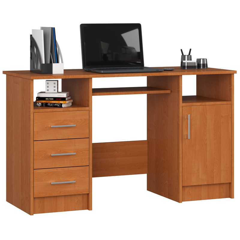 Image of Akord Ana 124 Cm Computer Desk With 1 Door, 3 Drawers, 5 Shelves, 124x52x74 Cm