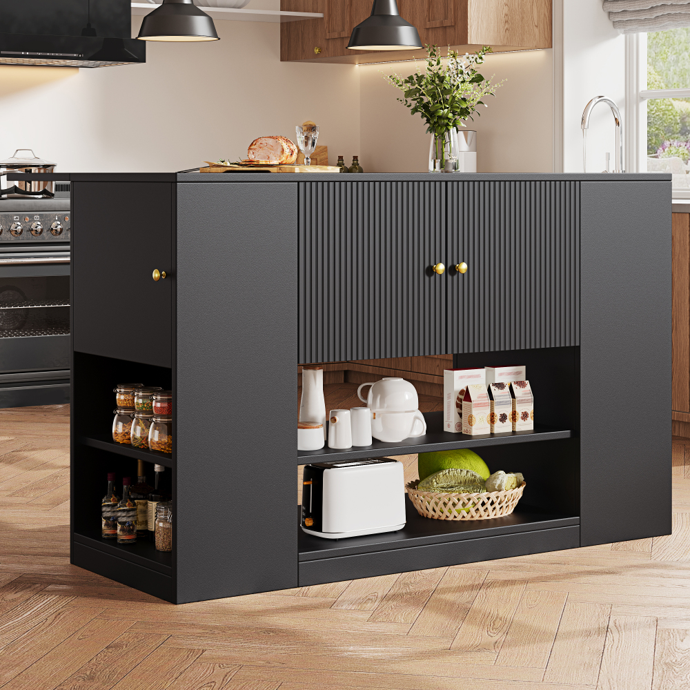 Image of Multifunctional Kitchen Island 140×40×90 Cm With Foldable Table Top, Extendable As A Dining Table, Spacious Storage Space With Drawers And Shelves