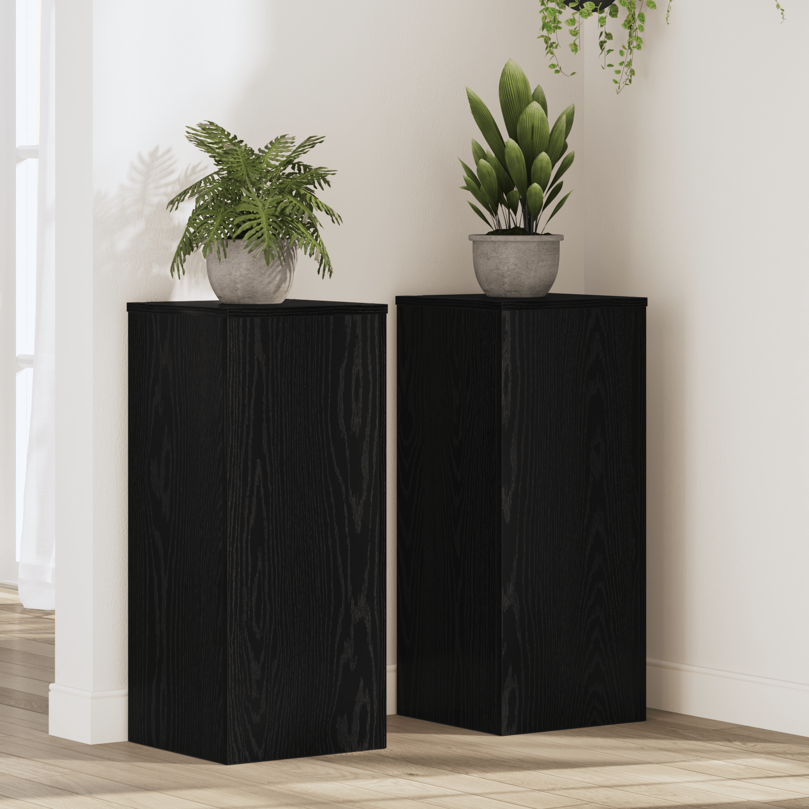 Image of Vidaxl Plant Stand, 2-piece Set, , 30x30x70 Cm, Wood Material, Modern Indoor Decorative Holder, Display Stand, Elevated Mdf Holder, , Rectangular, Minimalist