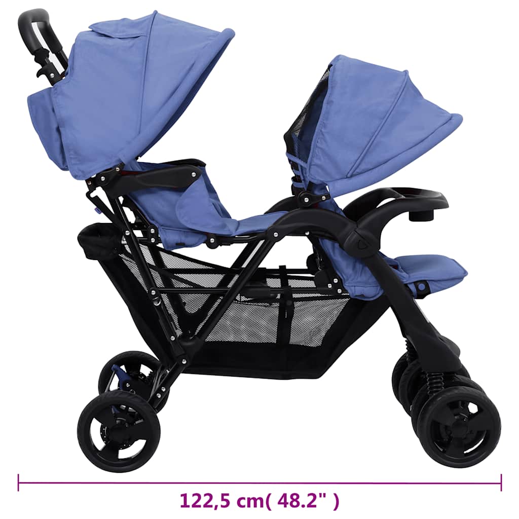 Marineblauwe Stalen Dubbele Wandelwagen – Tweelingwagen, Opvouwbare Wandelwagen, Lichtgewicht Babywagen, Babyaccessoires, Kinderveiligheid