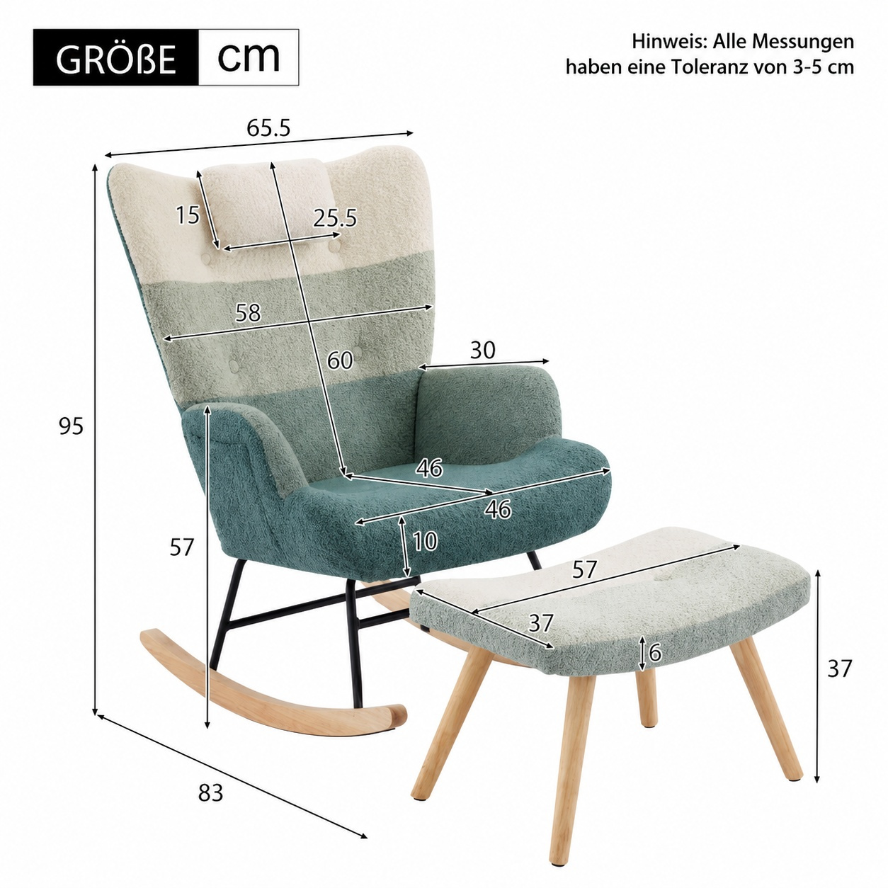 Image of Ergonomic Rocking Chair With Footstool, Teddy Plush Color Gradient Relaxation Armchair For Living Room, Nursing