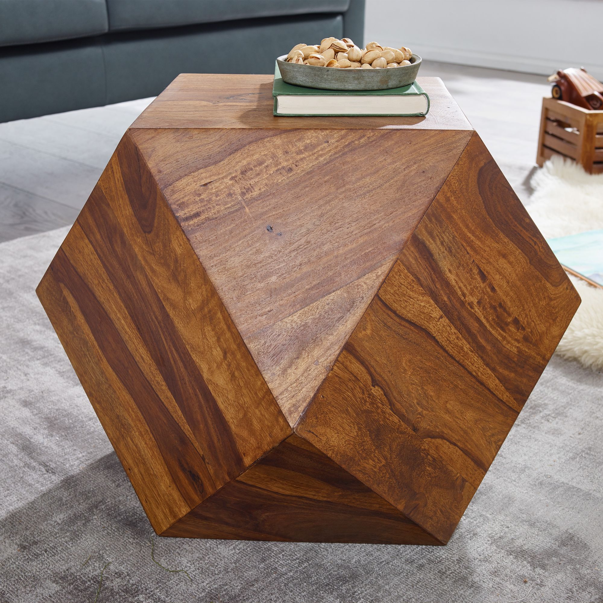 Coffee Table 57 X 42.5 X 57 Cm Solid Wood Modern Sofa Table, Diamond-shaped Living Room Table, Solid Wood Table Living Room, Table