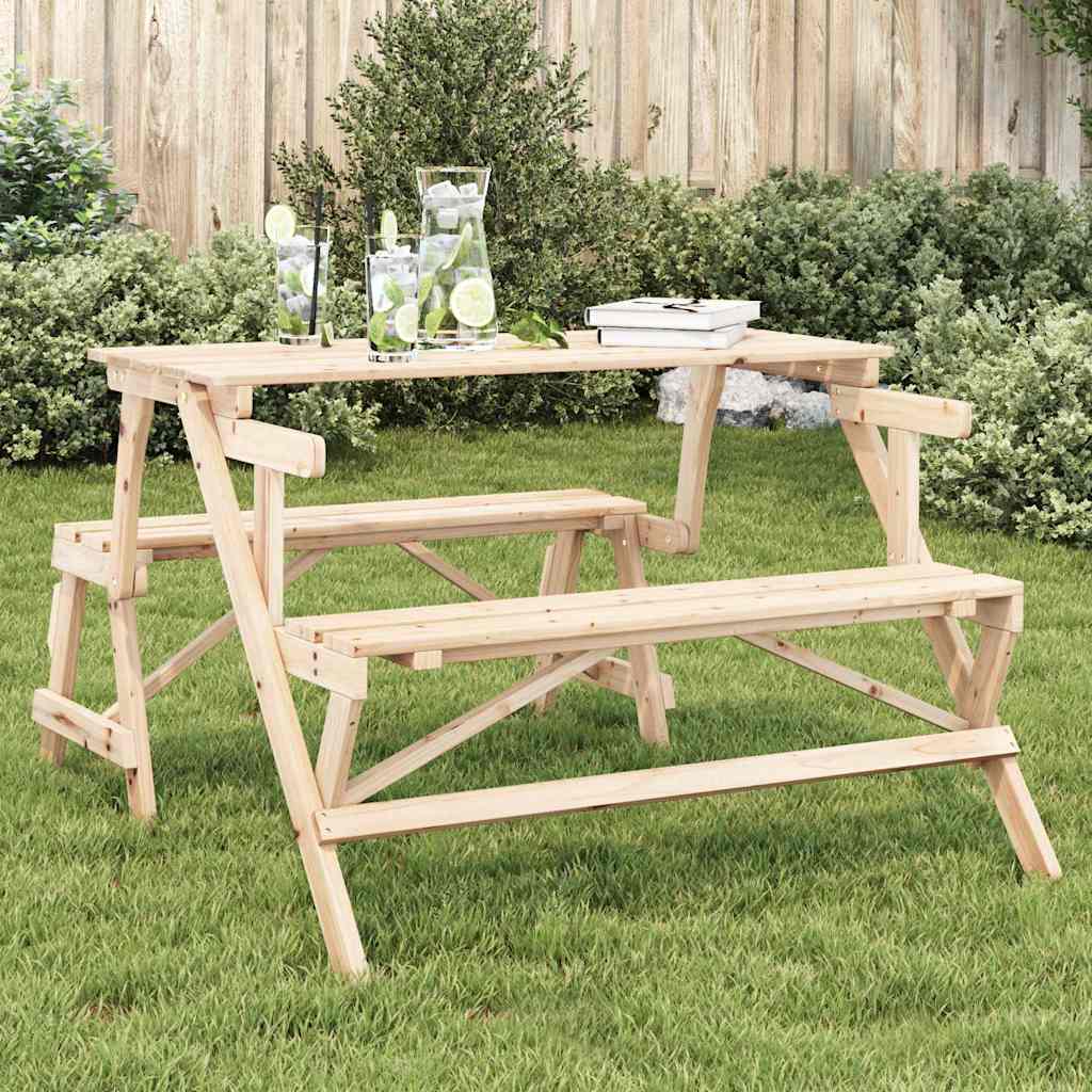 Vidaxl Picnic Table With Bench Seating Set, 2-in-1 Solid Wood Garden Bench