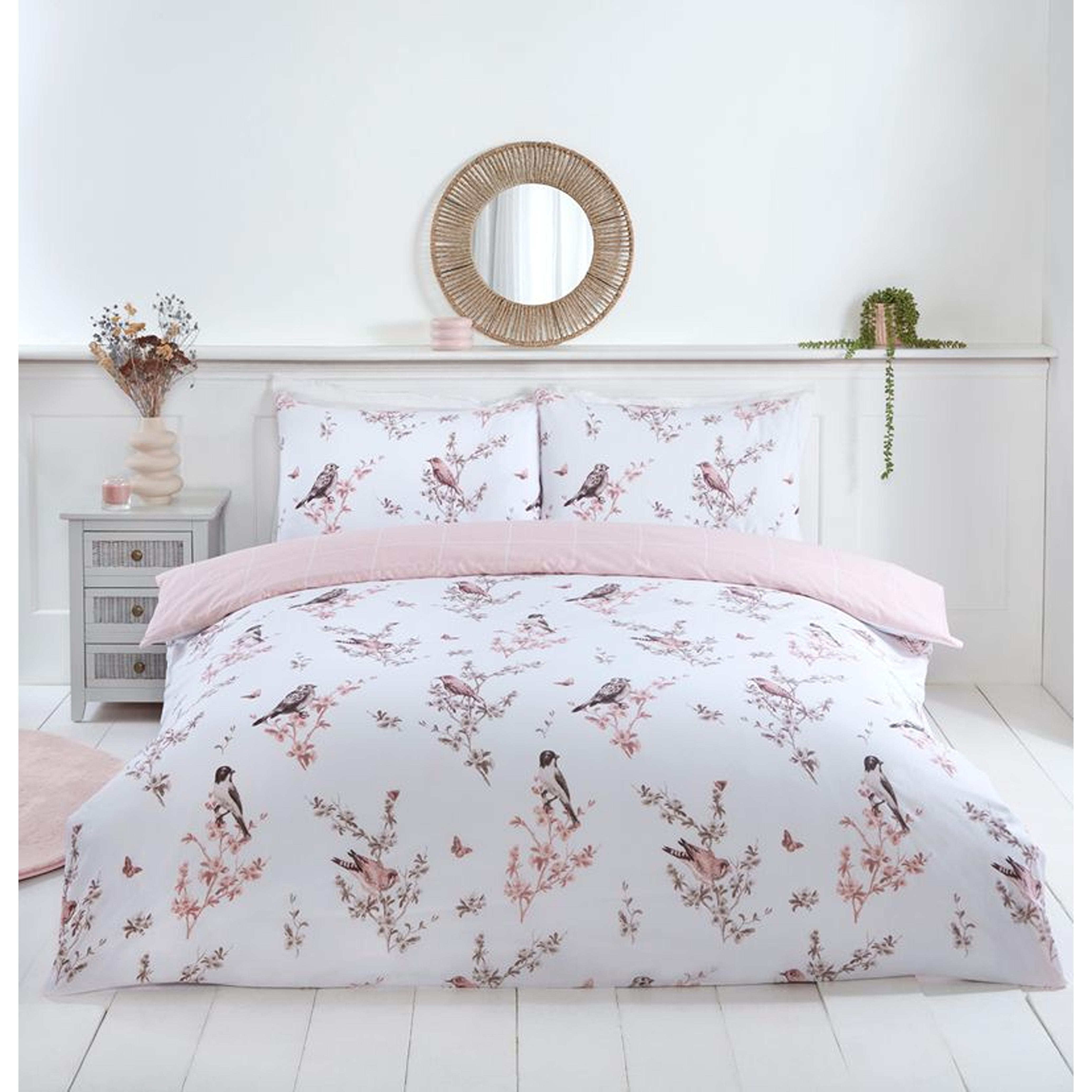 TEMU Vintagetoile Blush Microfiber 180 Duvet Cover Set – Elegant Floral & Bird Print Bedding | Soft, Lightweight & | Reversible Design | Single,