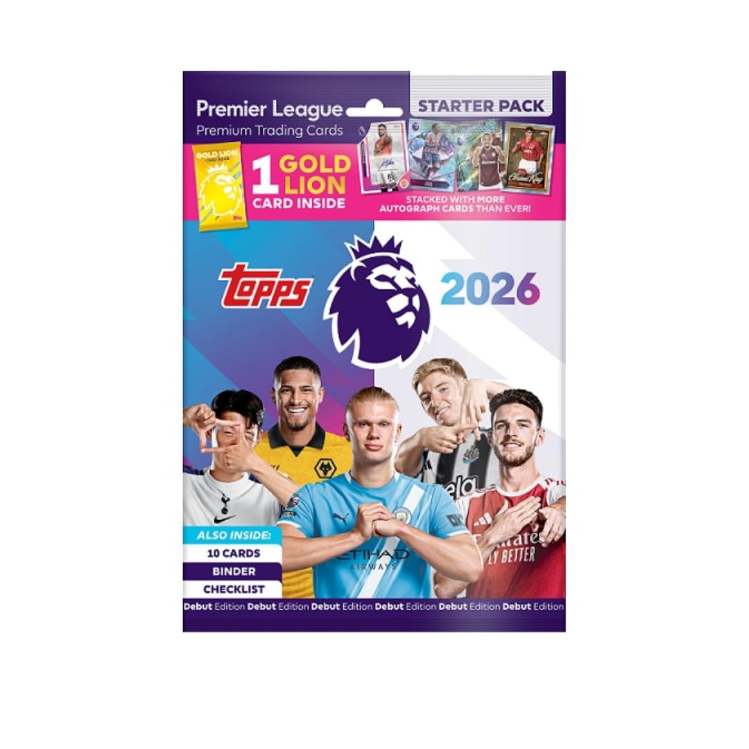 Topps Premier League 2025/26 Starter Pack - 10 Cards + Guaranteed Gold , Including Binder & Guide - Debut Edition